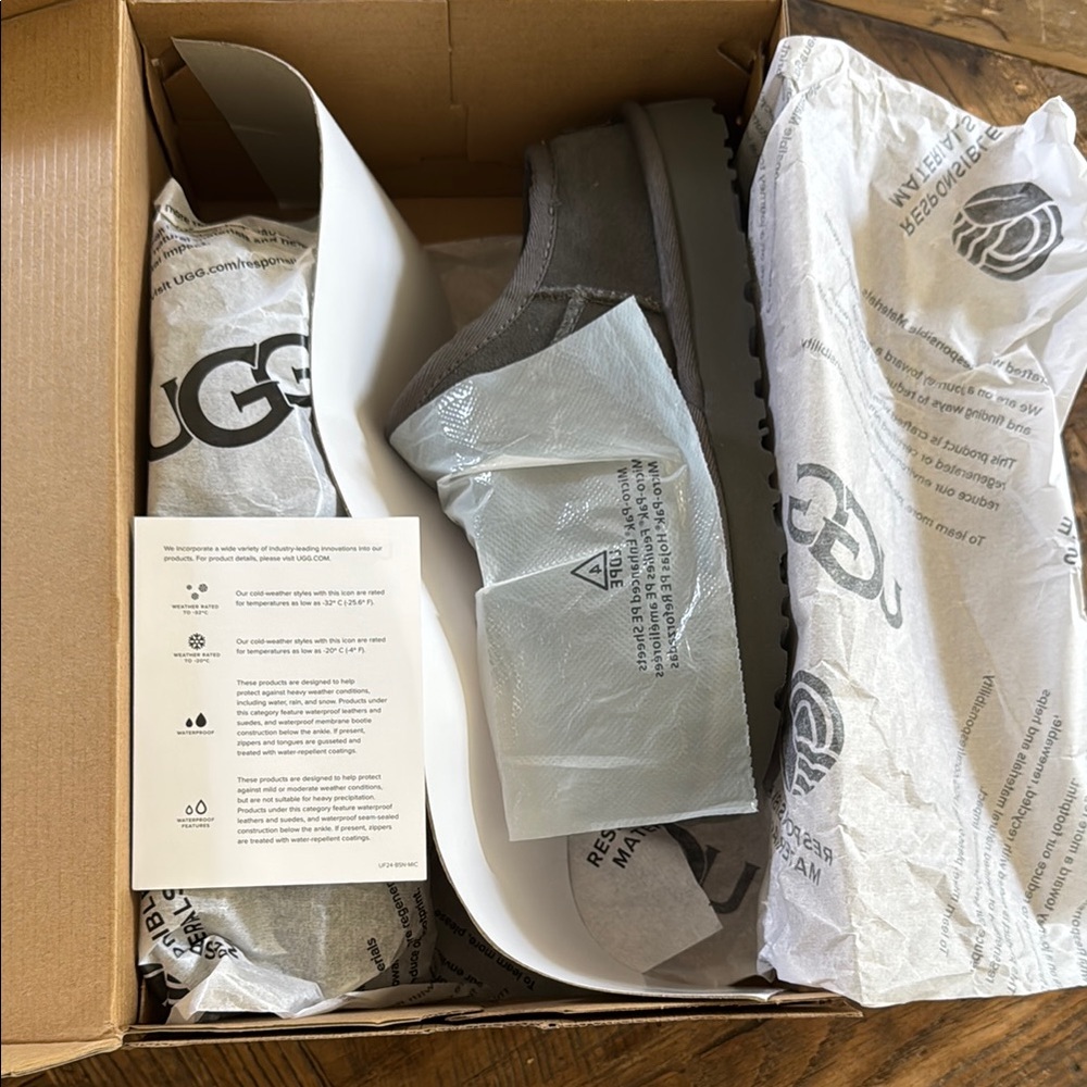 UGG Charcoal Suede Slippers New in Box - Picture 6 of 7